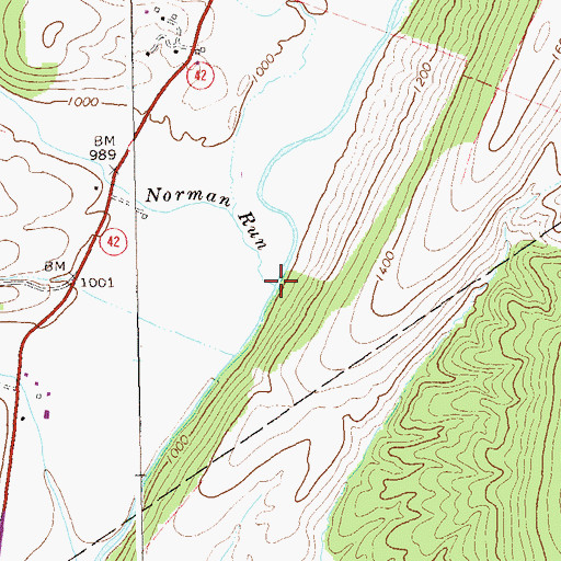 Topographic Map of Norman Run, WV