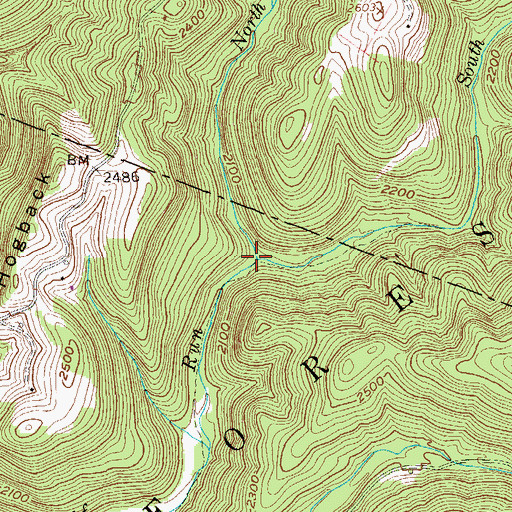 Topographic Map of North Branch Wolf Run, WV
