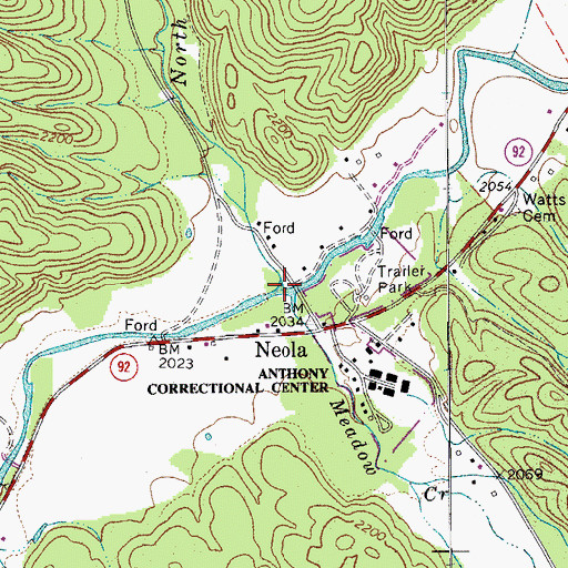 Topographic Map of North Fork Anthony Creek, WV
