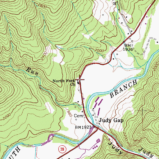 Topographic Map of North Fork Church, WV