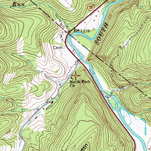 Topographic Map of North Fork Church, WV