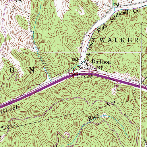 Topographic Map of North Fork Stillwell Creek, WV