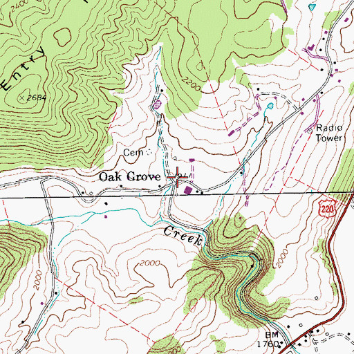 Topographic Map of Oak Grove, WV