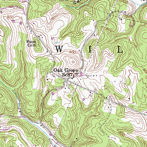 Topographic Map of Oak Grove School (historical), WV