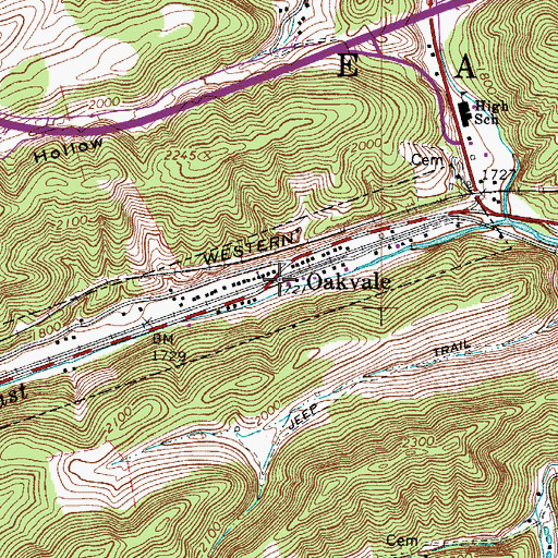 Topographic Map of Oakvale, WV