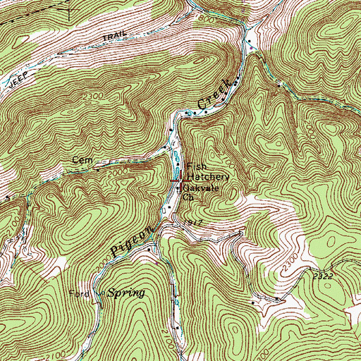 Topographic Map of Oakvale Church, WV