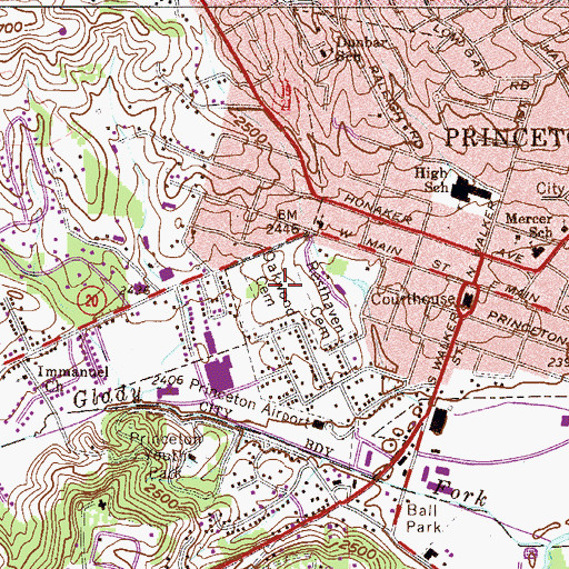 Topographic Map of Oakwood Cemetery, WV