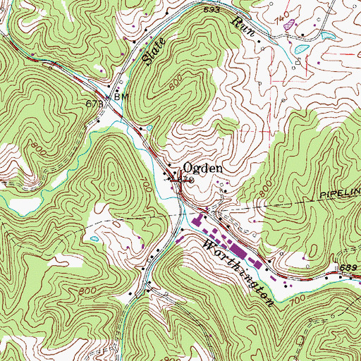 Topographic Map of Ogden, WV