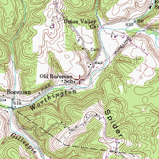 Topographic Map of Old Boreman School (historical), WV