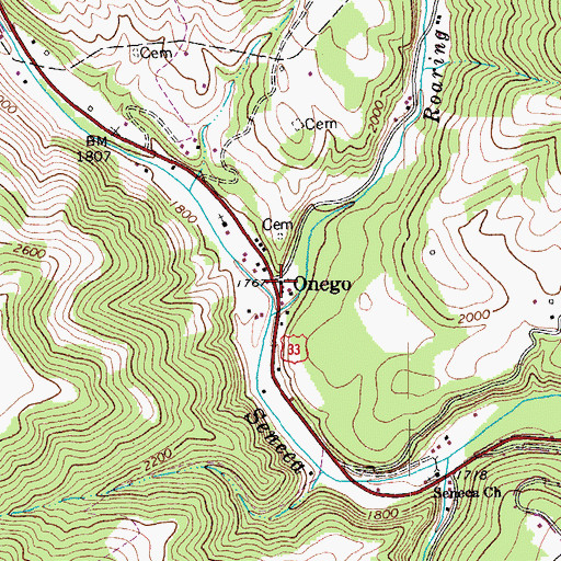 Topographic Map of Onego, WV