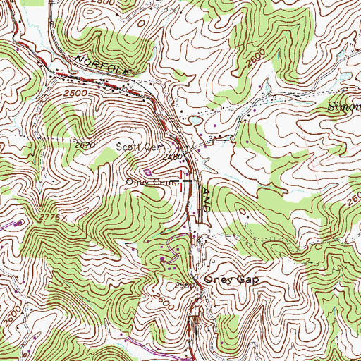 Topographic Map of Oney Cemetery, WV