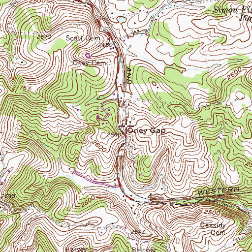 Topographic Map of Oney Gap, WV