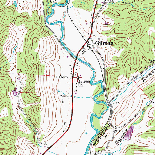 Topographic Map of Orlena Church, WV