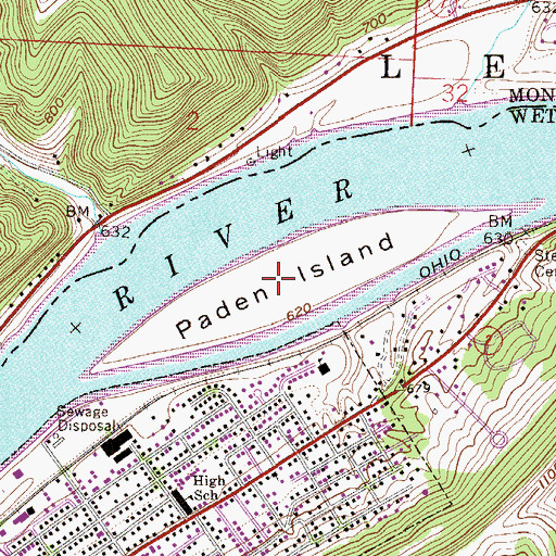 Topographic Map of Paden Island, WV