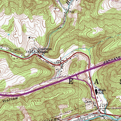 Topographic Map of Payne Branch, WV