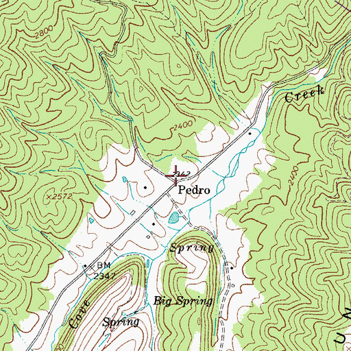 Topographic Map of Pedro, WV