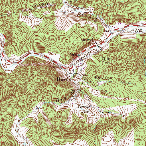 Topographic Map of Peggy Branch, WV