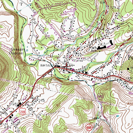 Topographic Map of Peterstown, WV