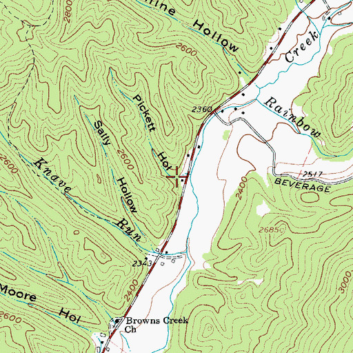 Topographic Map of Pickett Hollow, WV
