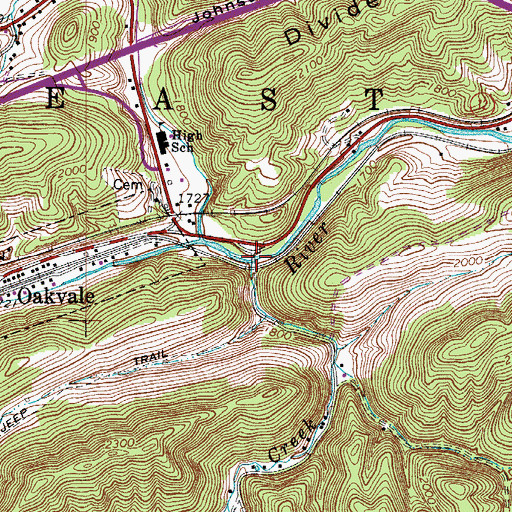 Topographic Map of Pigeon Creek, WV