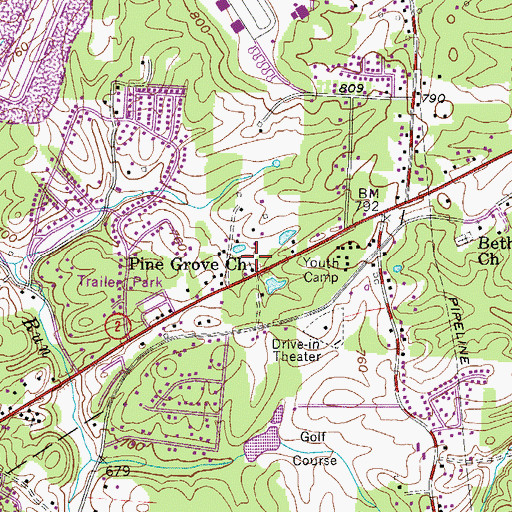 Topographic Map of Pine Grove Church, WV