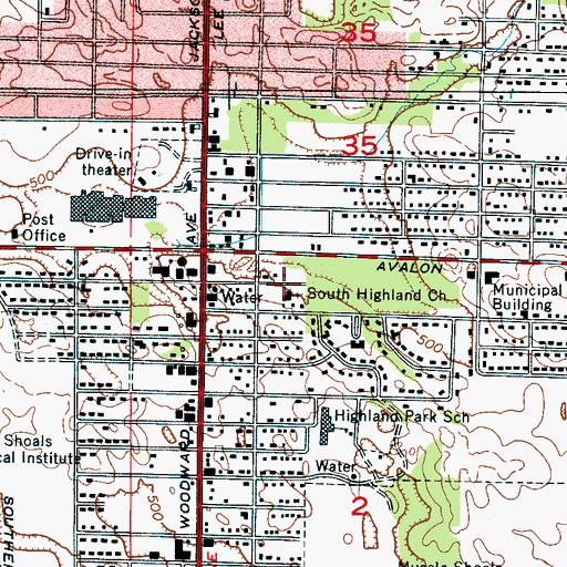 Topographic Map of South Highland Freewill Baptist Church, AL