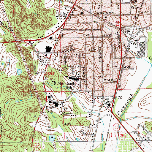 Topographic Map of South Highland School, AL