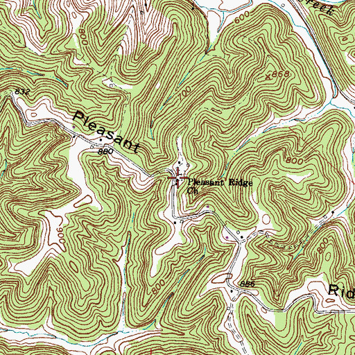 Topographic Map of Pleasant Ridge Church, WV