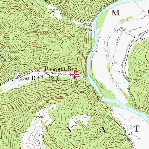 Topographic Map of Pleasant Run, WV