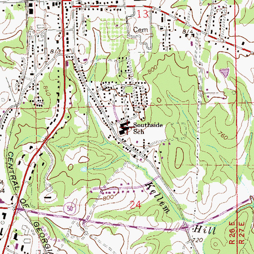 Topographic Map of Southside School, AL