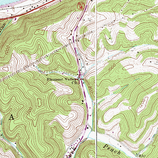 Topographic Map of Pleasant Valley Church, WV