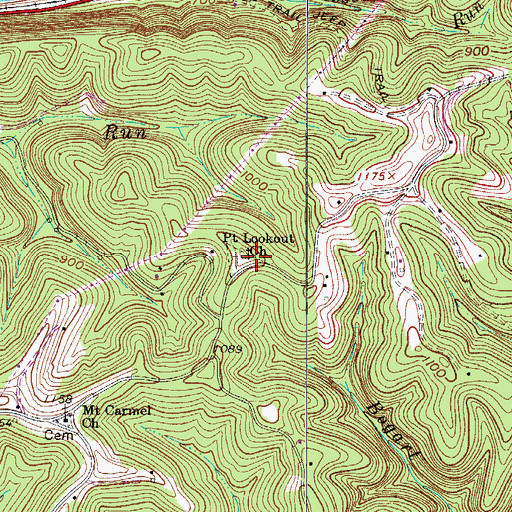 Topographic Map of Point Lookout United Methodist Church, WV