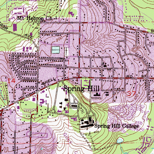 Topographic Map of Spring Hill, AL