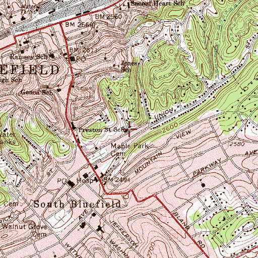 Topographic Map of Preston Street School (historical), WV