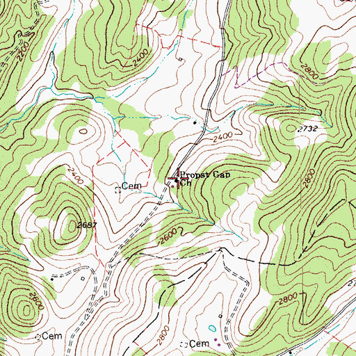 Topographic Map of Propst Gap Church, WV