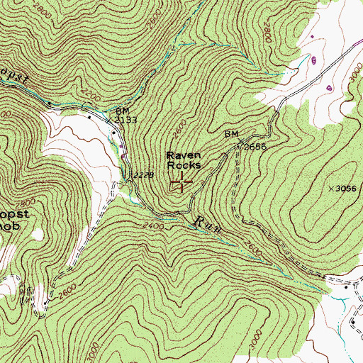 Topographic Map of Raven Rocks, WV