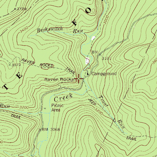 Topographic Map of Raven Rocks, WV