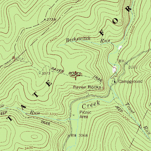 Topographic Map of Raven Rocks Trail, WV