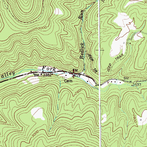 Topographic Map of Redlick Run, WV