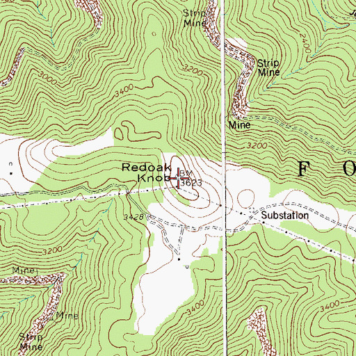 Topographic Map of Redoak Knob, WV