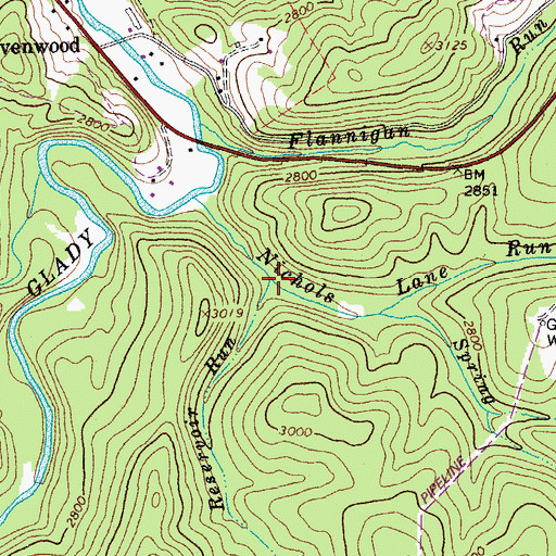 Topographic Map of Reservoir Run, WV