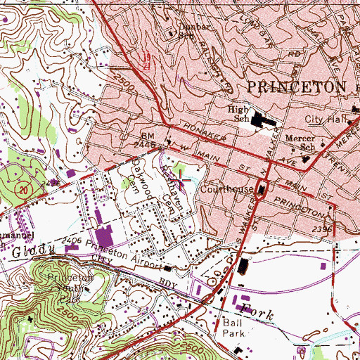 Topographic Map of Resthaven Cemetery, WV