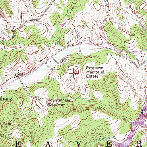 Topographic Map of Restlawn Memorial Estate, WV