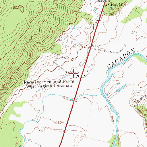 Topographic Map of Reymann Memorial Farms West Virginia University, WV