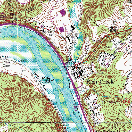 Topographic Map of Rich Creek, WV