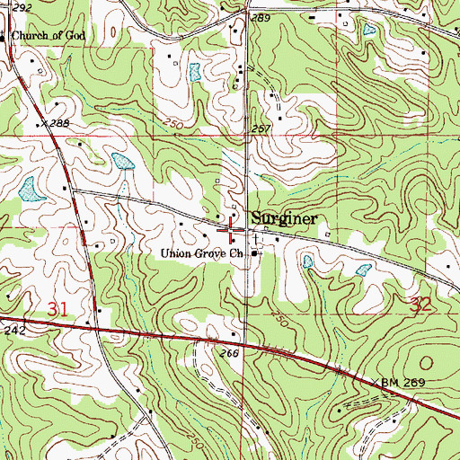 Topographic Map of Surginer, AL