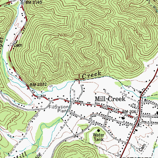 Topographic Map of Right Fork Mill Creek, WV