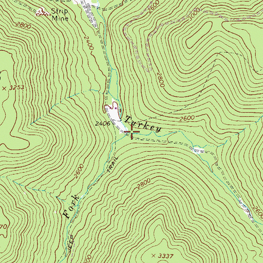 Topographic Map of Right Fork Turkey Creek, WV