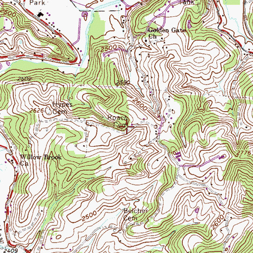 Topographic Map of Roach Cemetery, WV