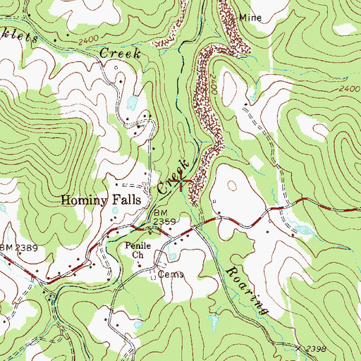 Topographic Map of Roaring Creek, WV